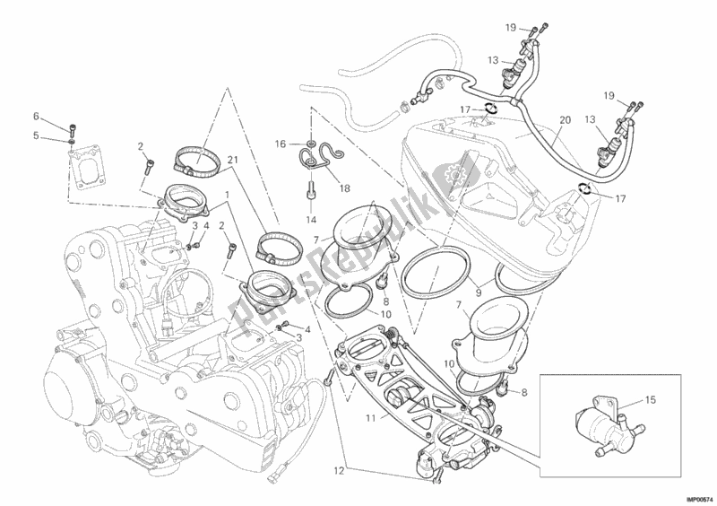 All parts for the Throttle Body of the Ducati Superbike 1098 USA 2007